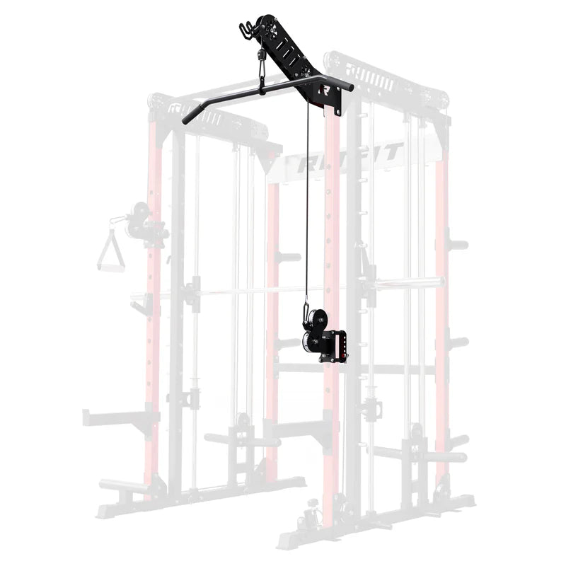 Schwarzer RitFit LDM1 Latzug-Aufsatz mit Stange und Seilzug an einer Kraftstation montiert
