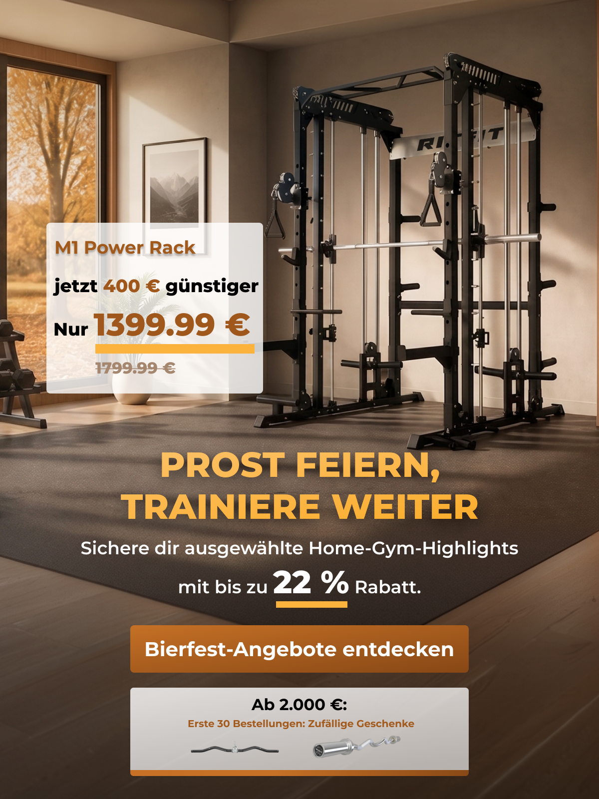 Schwarzes M1 Power Rack Kraftstation im modernen Home Gym mit Holzboden