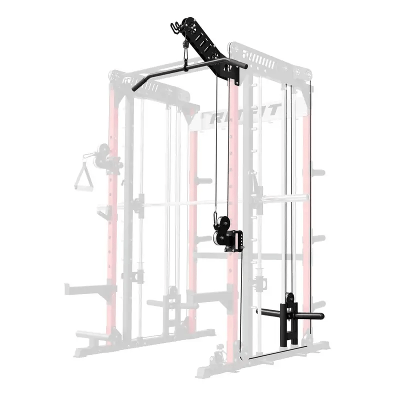Schwarzer RitFit LDM1 Latzug-Aufsatz montiert an einem Fitness Rack