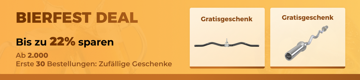 Bierfest Deal Banner mit Gratisgeschenken Kellnermesser und Korkenzieher auf orangem Hintergrund