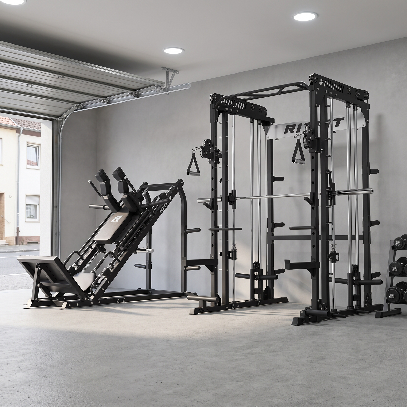 Schwarzes RitFit Home Gym Set mit Smith Maschine und Beinpresse