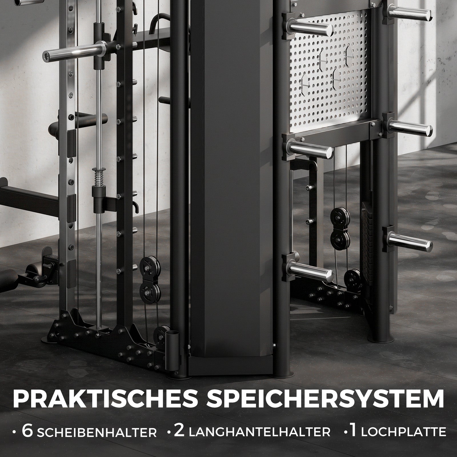 Schwarze RitFit BPC06 Smith Maschine mit praktischem Speichersystem und Hantelhaltern