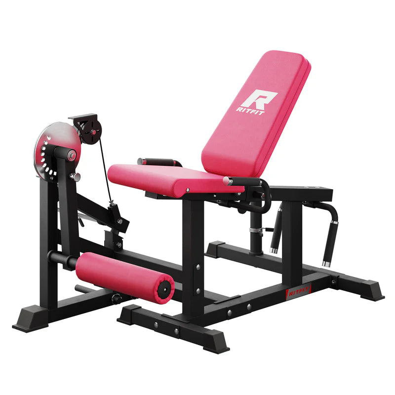 Rote undschwarze RitFit Beinpresse und Beinbeuger Maschine mit gepolstertem Sitz