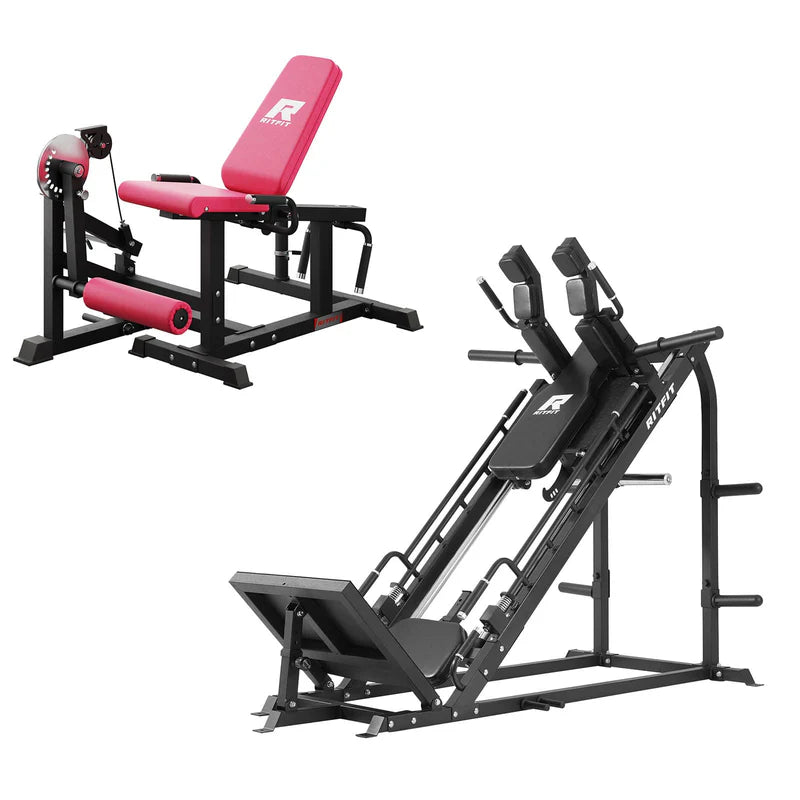 RitFit BeintrainingSet mit roter PLC01 und schwarzer Gazelle Beinpresse auf weißem Hintergrund