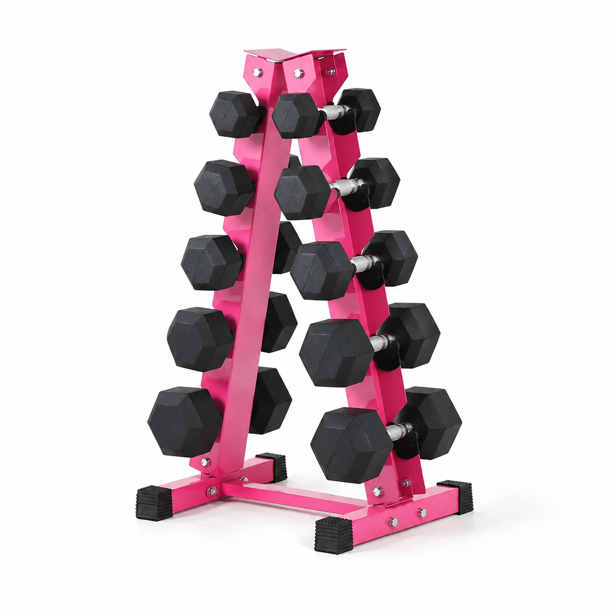 RitFit PVC Hex-Hanteln Set mit pinkem Hantelständer und schwarzen Kurzhanteln
