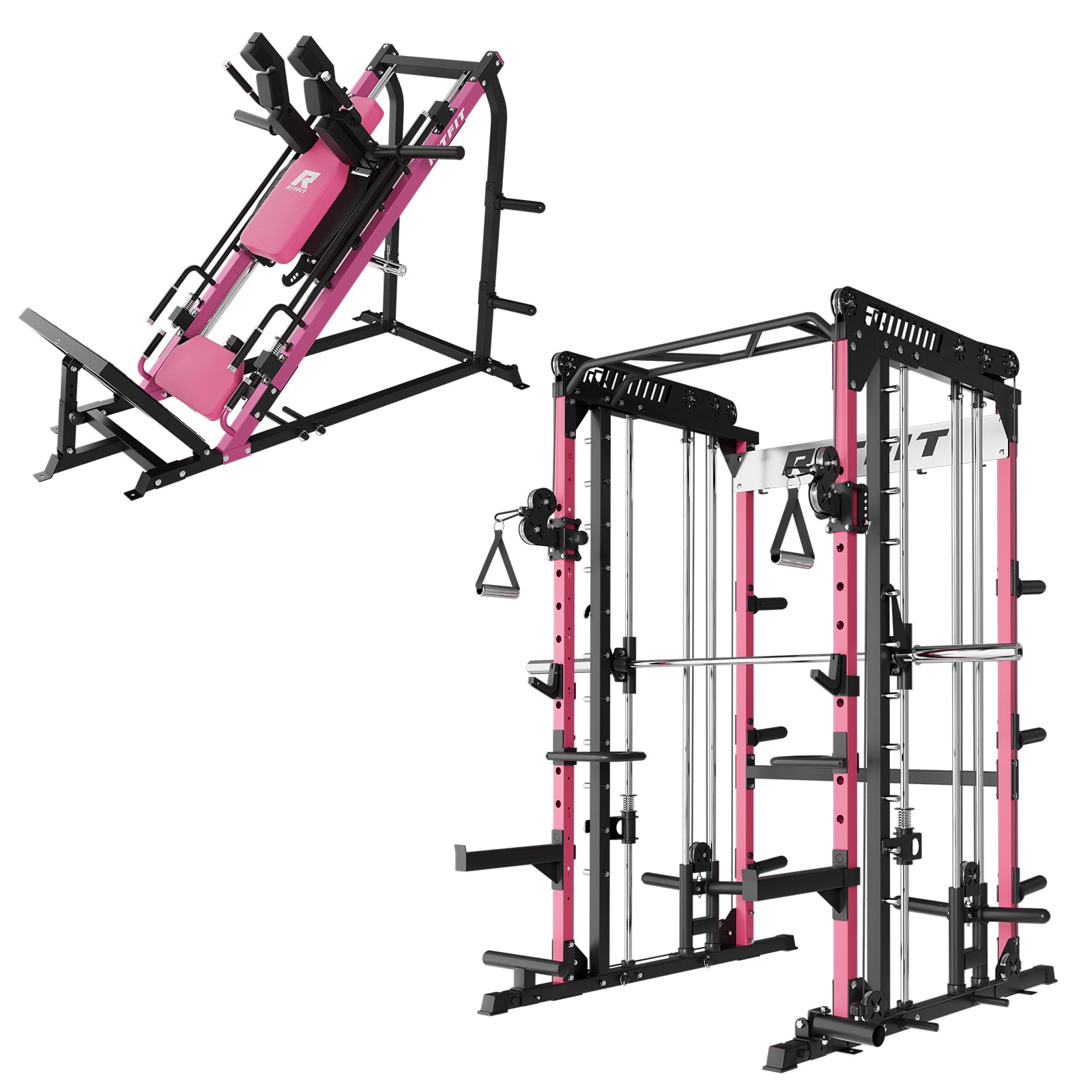 RitFit Smith Maschine und Beinpresse Home Gym Set in Rosa und Schwarz