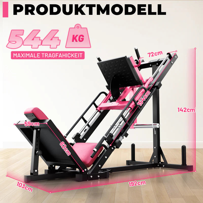 Schwarz-pinke RitFitAll-in-One Unterkörper Set Beinpresse und Beinbeuger Maschine mit Maßangaben