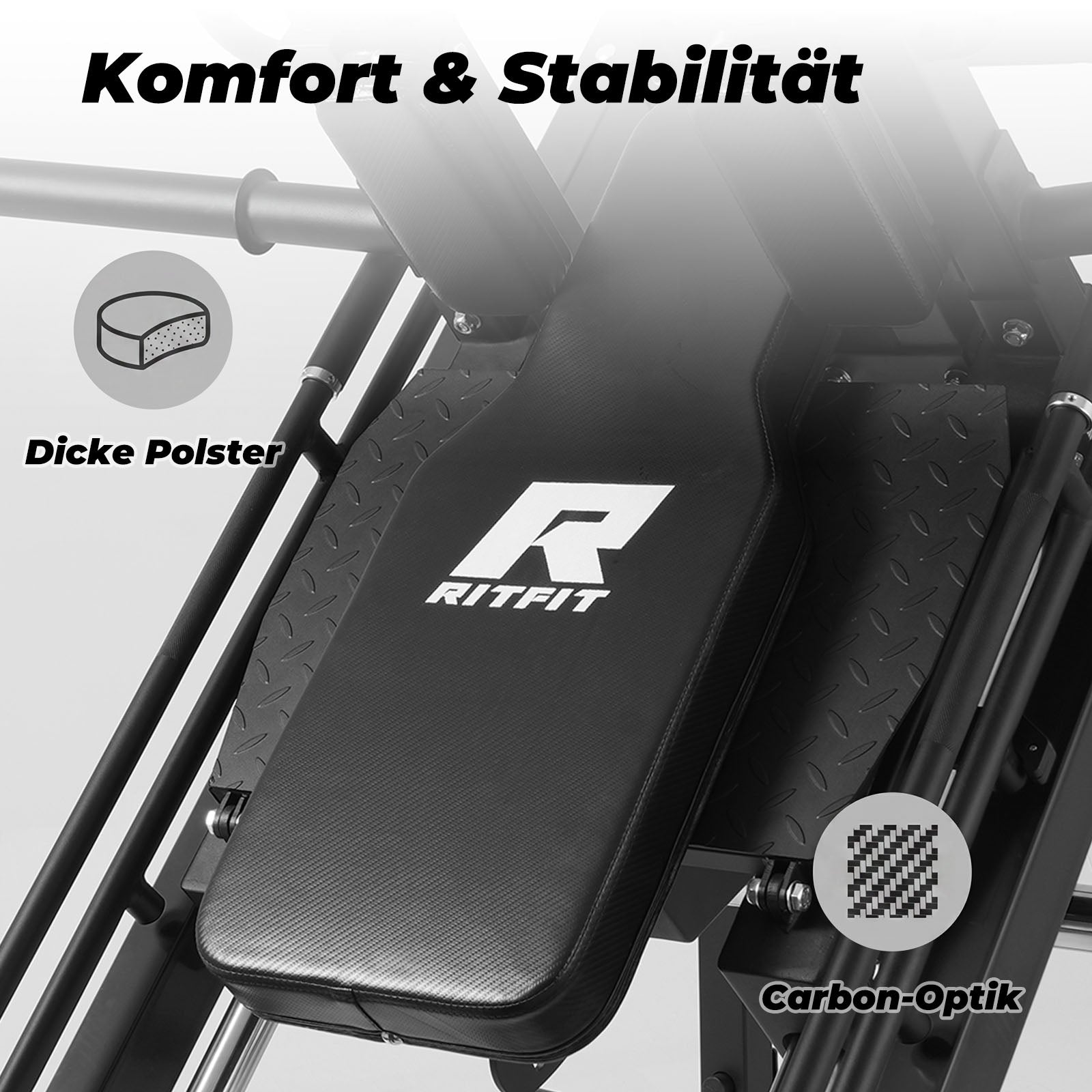 RitFit Gazelle Beinpresse mit dickem schwarzem Polster in Carbon-Optik