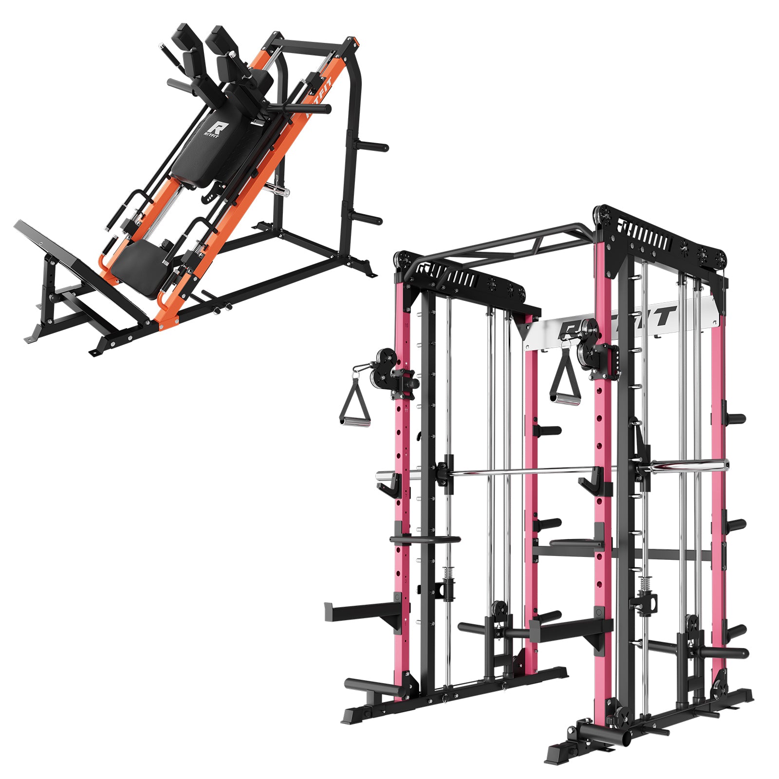 RitFit Smith Maschine und Beinpresse Home Gym Set in Rosa und Orange