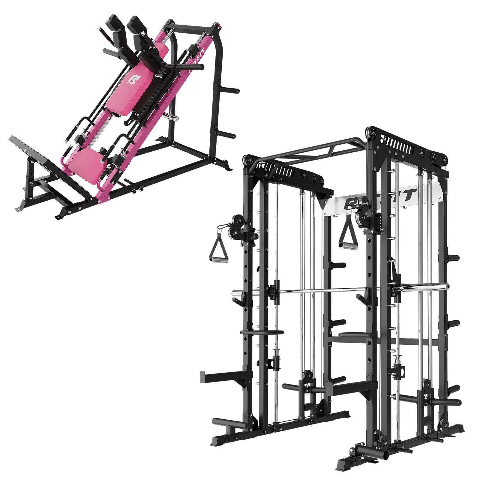 RitFit Home Gym Set mit rosa Beinpresse und schwarzer Smith Maschine