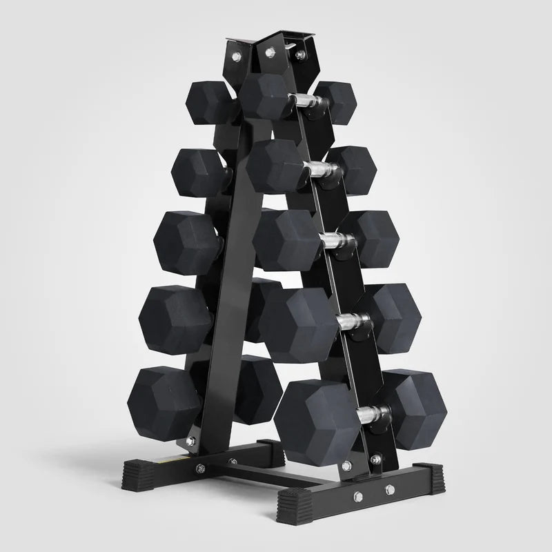 Schwarzes RitFit PVC Hex-Hanteln Set mit stabilem Hantelständer für Krafttraining