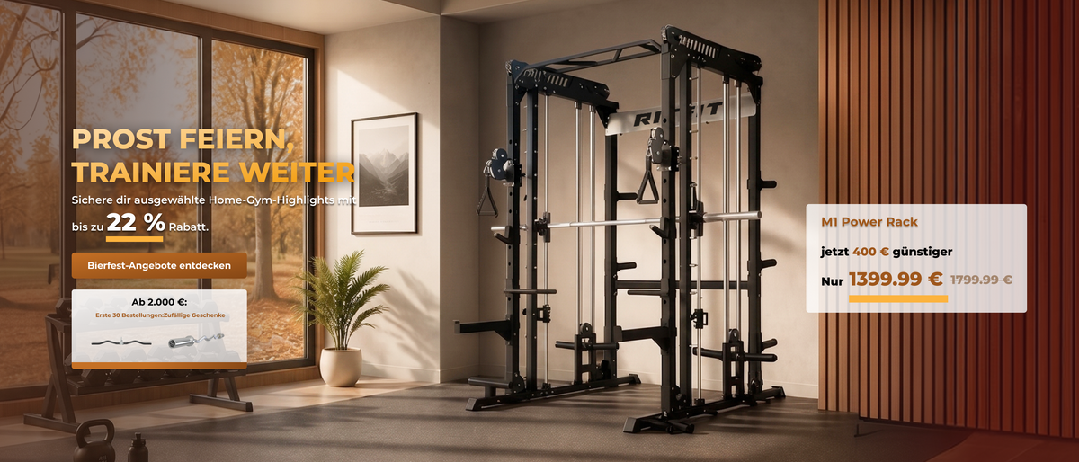 Schwarze M1 Power Rack Kraftstation mit Langhantel im modernen Home Gym