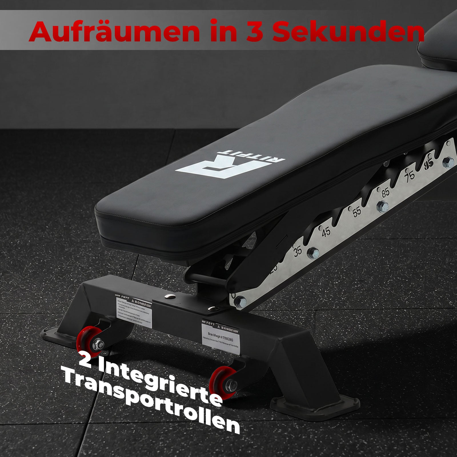 Verstellbare schwarzeRitFit BWB01 Hantelbank mit integrierten Transportrollen