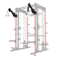Schwarzer RitFit TAM1 Tornado-Arm-Aufsatz an einem grauen Power Rack montiert