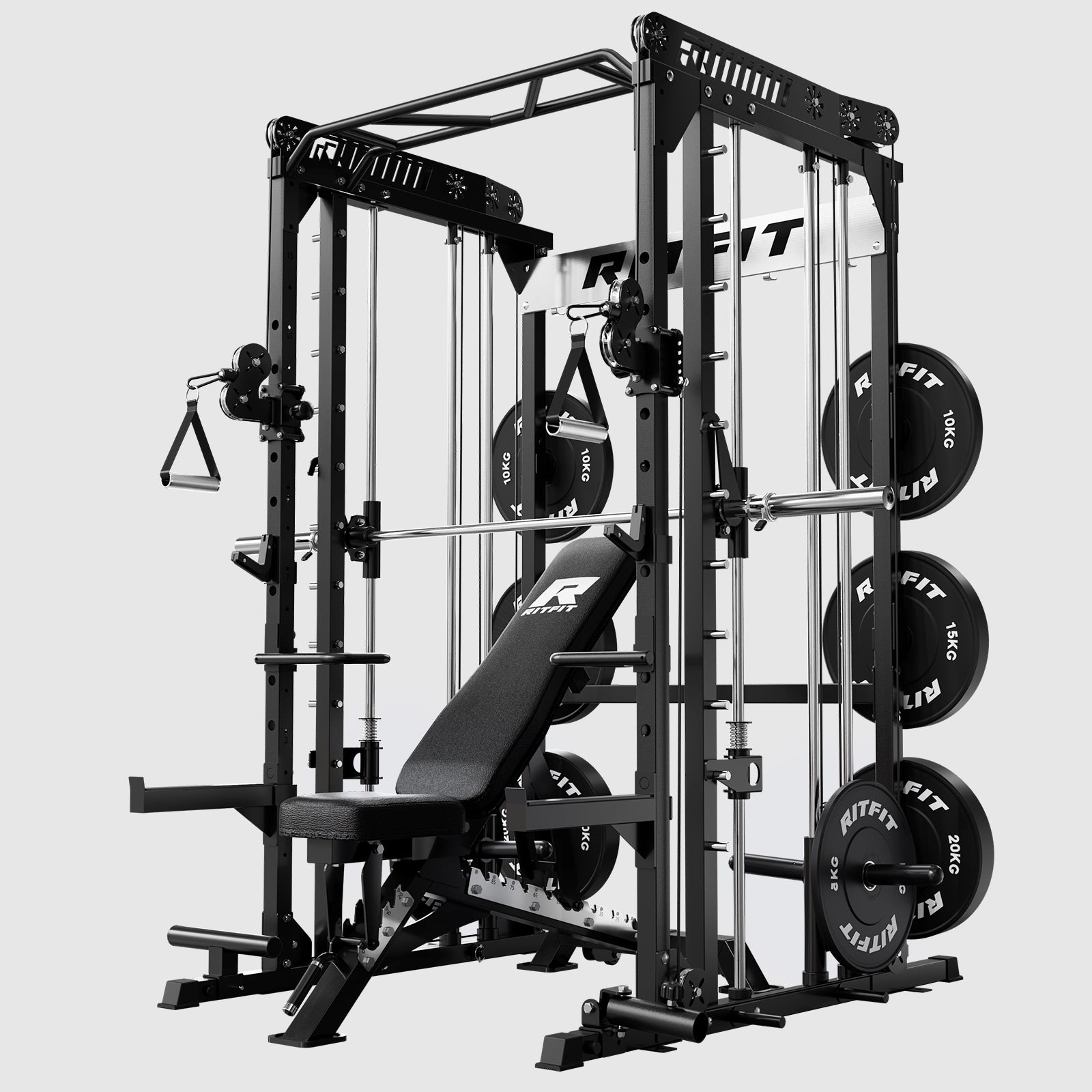 RitFit M1 Pro Smith Maschine Home Gym Komplettset mit schwarzer Hantelbank und Gewichtsscheiben